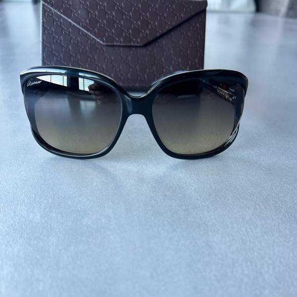 Gucci Black Gradient square Sunglasses monogram wrap sun beach eyewear pool cat - Picture 2 of 9